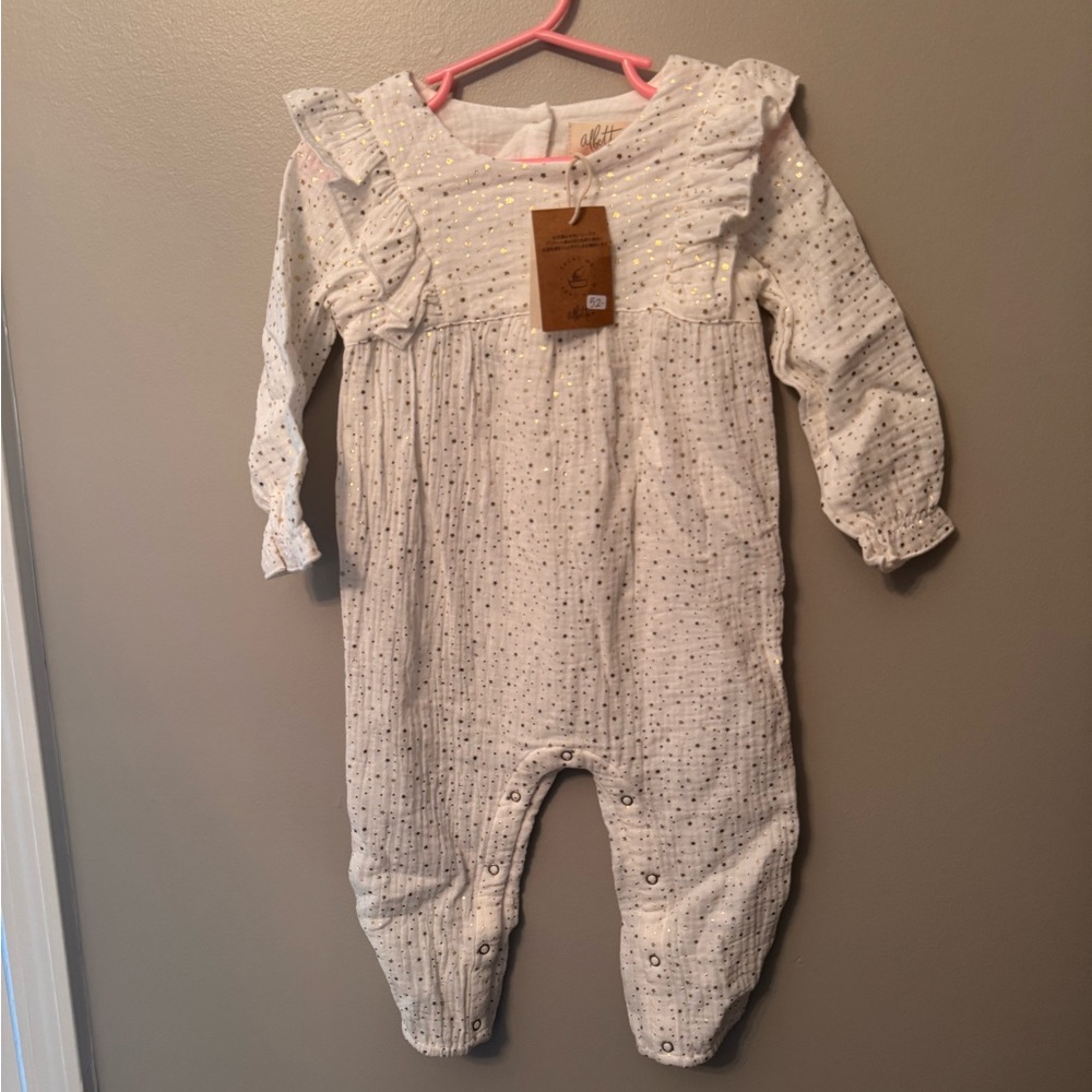White Ruffled Collar Footie One Piece